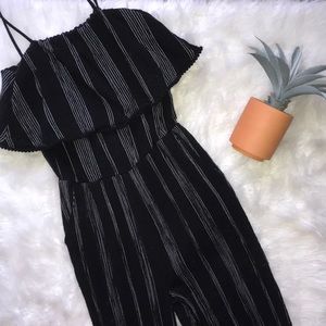Black & gray striped spaghetti strap jumpsuit
